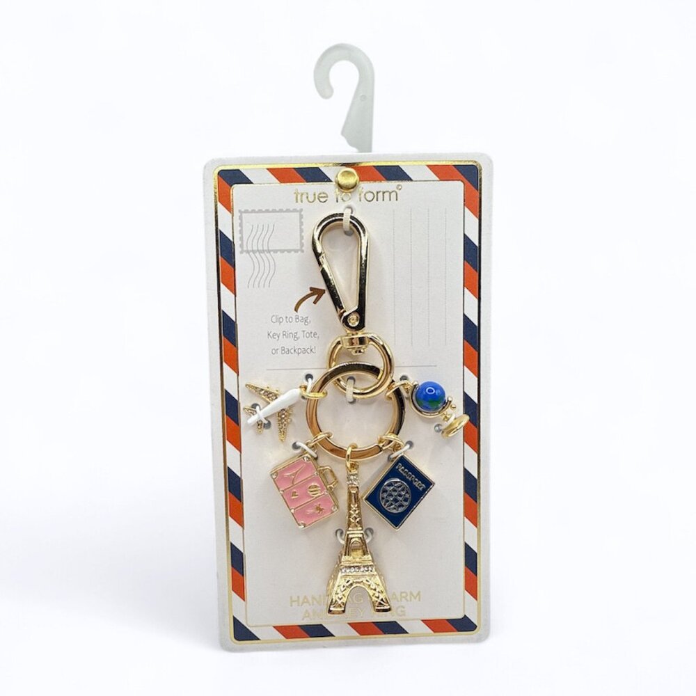 NEW True To Form - Travelers Clip on Hand Bag Charm Key Chain Key Ring - Go/Pi